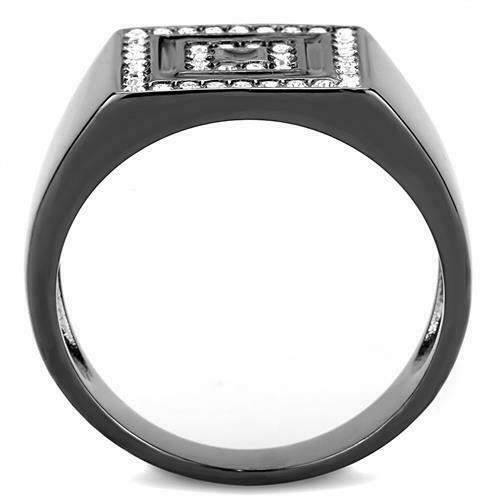 Jewellery Kingdom Mens Signet Square Pinky Stainless Steel 15CT Ring (Black) - Jewelry Rings - British D'sire