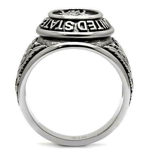 Jewellery Kingdom Mens Signet Veteran Pinky Military USA Stainless Steel Ring - Jewelry Rings - British D'sire