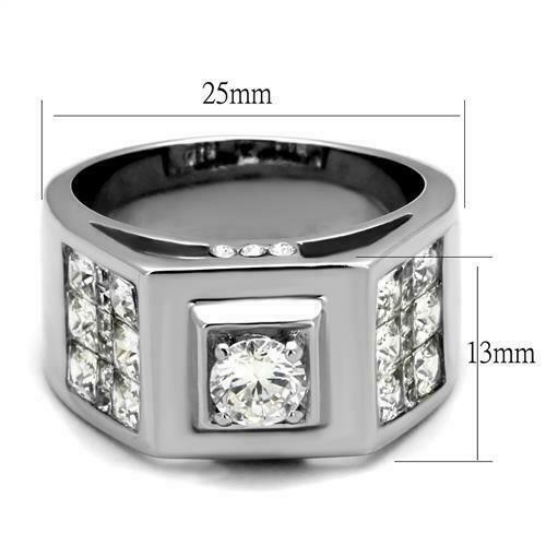 Jewellery Kingdom Mens Silver Cz Signet Pinky Stainless Steel Princess Square Solitaire Ring - Jewelry Rings - British D'sire