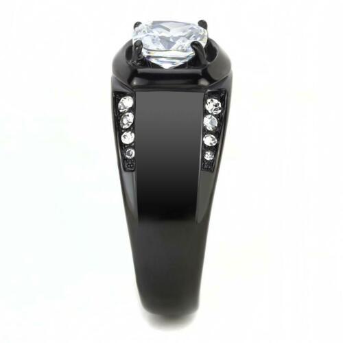 Jewellery Kingdom Mens Solitaire Pinky Signet Stainless Steel Cubiz Zirconia Ring (Black) - Rings - British D'sire