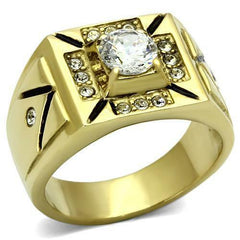 Jewellery Kingdom Mens Solitaire Signet 18kt Pinky Steel Accents Square Gold Ring - Jewelry Rings - British D'sire