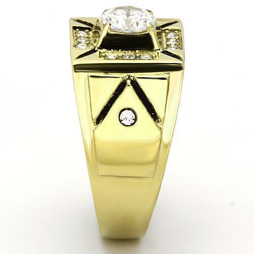 Jewellery Kingdom Mens Solitaire Signet 18kt Pinky Steel Accents Square Gold Ring - Jewelry Rings - British D'sire