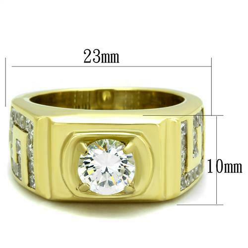 Jewellery Kingdom Mens Solitaire Signet Cz Greek Key Cubic Zirconia AAA Grade Ring (Gold) - Jewelry Rings - British D'sire