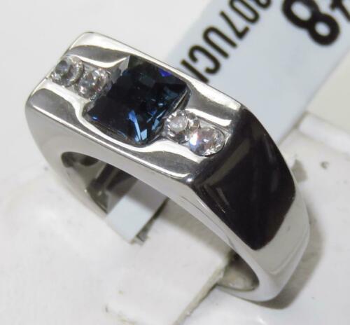 Jewellery Kingdom Mens Square Pinky Signet Sapphire Blue Cubic Zirconia Stainless Steel Ring - Jewelry Rings - British D'sire