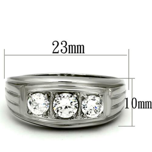 Jewellery Kingdom Mens Three Stone Cz Stainless Steel Signet Pinky No Tarnish Ring (Silver) - Jewelry Rings - British D'sire