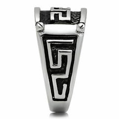 Jewellery Kingdom Mens Thumb Greek Key Signet Pinky Band Stainless Steel Ring (Silver) - Rings - British D'sire