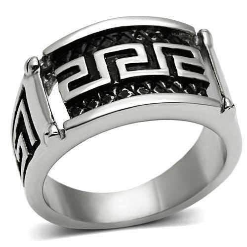 Jewellery Kingdom Mens Thumb Greek Key Signet Pinky Band Stainless Steel Ring (Silver) - Rings - British D'sire