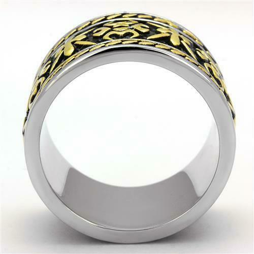 Jewellery Kingdom Mens Tribal Band Gold 15mm No Stone Stainless Steel Silver Ring (Black) - Jewelry Rings - British D'sire