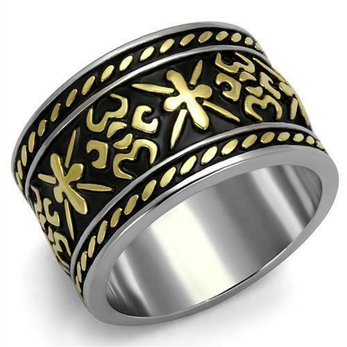 Jewellery Kingdom Mens Tribal Band Gold 15mm No Stone Stainless Steel Silver Ring (Black) - Jewelry Rings - British D'sire