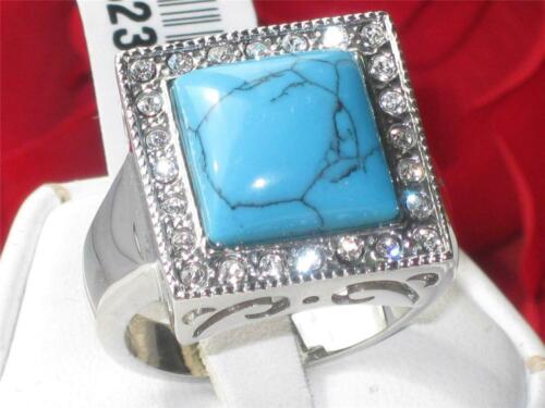 Jewellery Kingdom Mens Turquoise Cz Square Signet Stainless Steel Mans All Sizes Ring (Blue) - Jewelry Rings - British D'sire