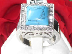 Jewellery Kingdom Mens Turquoise Cz Square Signet Stainless Steel Mans All Sizes Ring (Blue) - Jewelry Rings - British D'sire