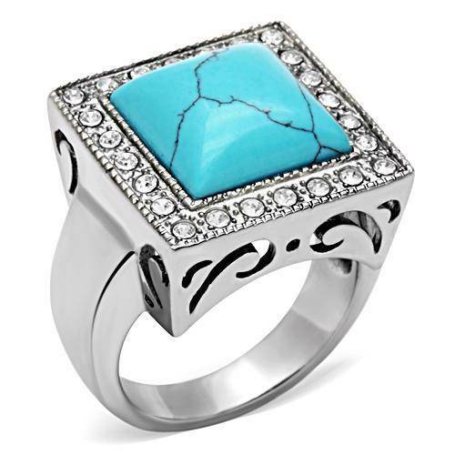 Jewellery Kingdom Mens Turquoise Cz Square Signet Stainless Steel Mans All Sizes Ring (Blue) - Jewelry Rings - British D'sire