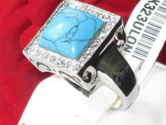 Jewellery Kingdom Mens Turquoise Cz Square Signet Stainless Steel Mans All Sizes Ring (Blue) - Jewelry Rings - British D'sire