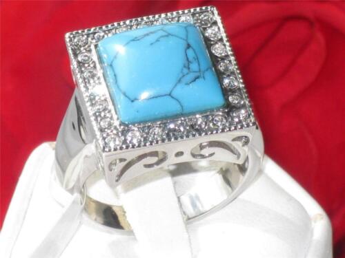 Jewellery Kingdom Mens Turquoise Cz Square Signet Stainless Steel Mans All Sizes Ring (Blue) - Jewelry Rings - British D'sire