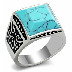 Jewellery Kingdom Mens Turquoise Ring Blue Stainless Steel Signet Pinky Silver Square - Jewelry Rings - British D'sire