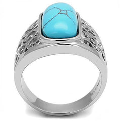 Jewellery Kingdom Mens Turquoise Ring Blue Stainless Steel Signet Pinky Smark - Jewelry Rings - British D'sire