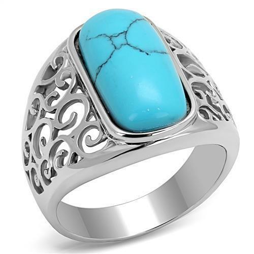 Jewellery Kingdom Mens Turquoise Ring Blue Stainless Steel Signet Pinky Smark - Jewelry Rings - British D'sire