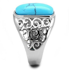 Jewellery Kingdom Mens Turquoise Ring Blue Stainless Steel Signet Pinky Smark - Jewelry Rings - British D'sire