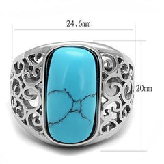 Jewellery Kingdom Mens Turquoise Ring Blue Stainless Steel Signet Pinky Smark - Jewelry Rings - British D'sire