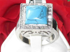 Jewellery Kingdom Mens Turquoise Signet Blue Stainless Steel December Birthstone Ring (Silver) - Jewelry Rings - British D'sire