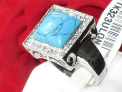 Jewellery Kingdom Mens Turquoise Signet Blue Stainless Steel December Birthstone Ring (Silver) - Jewelry Rings - British D'sire