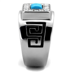 Jewellery Kingdom Mens Turquoise Signet Pinky Stainless Steel Square Cz Silver Princess Ring - Jewelry Rings - British D'sire