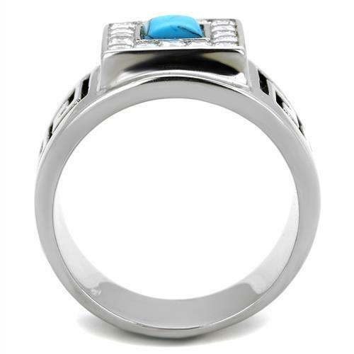 Jewellery Kingdom Mens Turquoise Signet Pinky Stainless Steel Square Cz Silver Princess Ring - Jewelry Rings - British D'sire