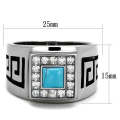 Jewellery Kingdom Mens Turquoise Signet Pinky Stainless Steel Square Cz Silver Princess Ring - Jewelry Rings - British D'sire