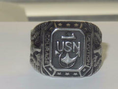 Jewellery Kingdom Mens Usn Military Navy Courage Stainless Steel Pinky Signet Ring (Silver) - Jewelry Rings - British D'sire