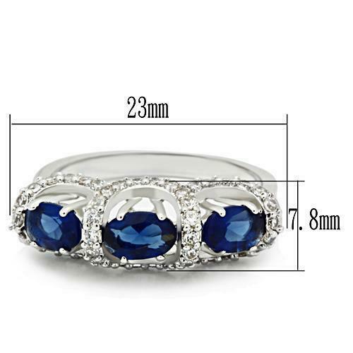 Jewellery Kingdom Montana Sapphire Simulated Three Diamond Raised Oval Stone Womens Ring (Blue) - Jewelry Rings - British D'sire