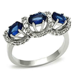 Jewellery Kingdom Montana Sapphire Simulated Three Diamond Raised Oval Stone Womens Ring (Blue) - Jewelry Rings - British D'sire