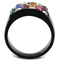 Jewellery Kingdom Multi Coloured Ladies Cubic Zirconia Oblong Steel Black Ring - Rings - British D'sire