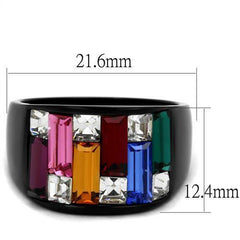 Jewellery Kingdom Multi Coloured Ladies Cubic Zirconia Oblong Steel Black Ring - Rings - British D'sire