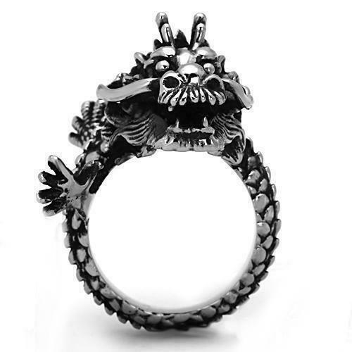 Jewellery Kingdom No Stone Stainless Steel Detailed Biker Goth Ladies Dragon Ring (Silver) - Jewelry Rings - British D'sire