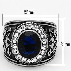 Jewellery Kingdom Oval Blue Stainless Steel Cubic Zirconia Signet Pinky Mens Sapphire Ring - Jewelry Rings - British D'sire