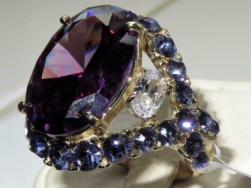 Jewellery Kingdom Oval Cocktail Cubic Zirconia 1.54CT Steel Purple Ladies Amethyst Gold Ring - Jewelry Rings - British D'sire