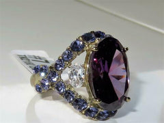 Jewellery Kingdom Oval Cocktail Cubic Zirconia 1.54CT Steel Purple Ladies Amethyst Gold Ring - Jewelry Rings - British D'sire