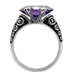 Jewellery Kingdom Oval Cubic Zirconia Purple Stainless Steel Antiqued Ladies Amethyst Ring - Jewelry Rings - British D'sire