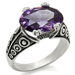 Jewellery Kingdom Oval Cubic Zirconia Purple Stainless Steel Antiqued Ladies Amethyst Ring - Jewelry Rings - British D'sire