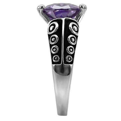 Jewellery Kingdom Oval Cubic Zirconia Purple Stainless Steel Antiqued Ladies Amethyst Ring - Jewelry Rings - British D'sire