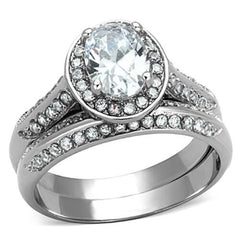 Jewellery Kingdom Oval Cubic Zirconia Stainless Steel Sparkling Engagement Wedding Ring Set Band (Silver) - Engagement Rings - British D'sire