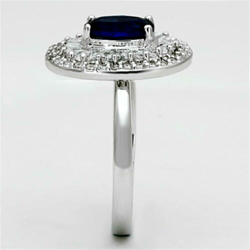 Jewellery Kingdom Oval Silver Baguettes Simulated Diamonds Rhodium Ladies Sapphire Ring - Jewelry Rings - British D'sire