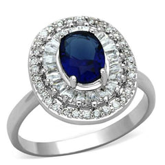 Jewellery Kingdom Oval Silver Baguettes Simulated Diamonds Rhodium Ladies Sapphire Ring - Jewelry Rings - British D'sire