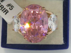 Jewellery Kingdom Oval Three Stone Cocktail Cubic Zirconia Steel Rose Gold Pink Ring - Jewelry Rings - British D'sire