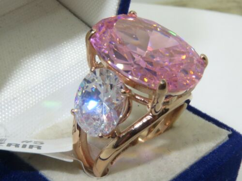 Jewellery Kingdom Oval Three Stone Cocktail Cubic Zirconia Steel Rose Gold Pink Ring - Jewelry Rings - British D'sire