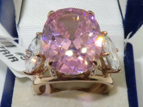 Jewellery Kingdom Oval Three Stone Cocktail Cubic Zirconia Steel Rose Gold Pink Ring - Jewelry Rings - British D'sire