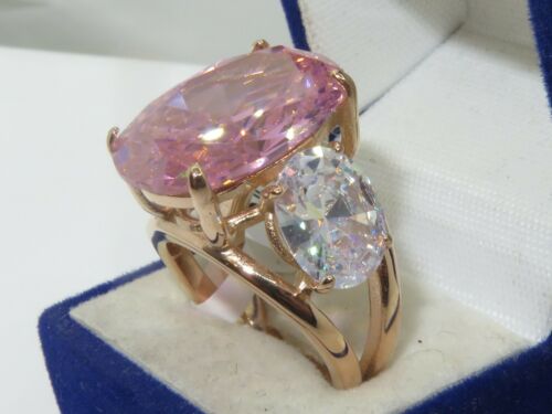 Jewellery Kingdom Oval Three Stone Cocktail Cubic Zirconia Steel Rose Gold Pink Ring - Jewelry Rings - British D'sire