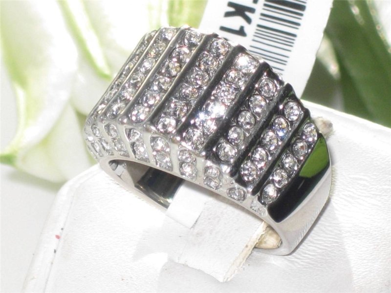 Jewellery Kingdom Pave Cubic Zirconia Stainless Steel Sparkling Dome Ladies Chunky Ring - Jewelry Rings - British D'sire