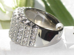 Jewellery Kingdom Pave Cubic Zirconia Stainless Steel Sparkling Dome Ladies Chunky Ring - Jewelry Rings - British D'sire