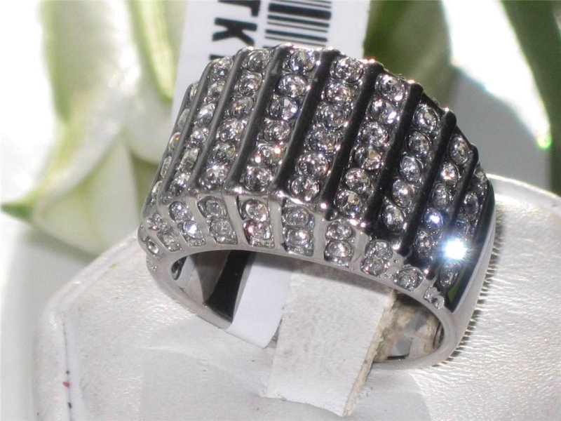 Jewellery Kingdom Pave Cubic Zirconia Stainless Steel Sparkling Dome Ladies Chunky Ring - Jewelry Rings - British D'sire